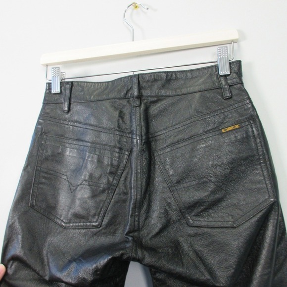 Diesel Genuine Leather Pants Womens Bootcut 26 Black Moto Low Rise Vtg Y2k 644 - Picture 6 of 16